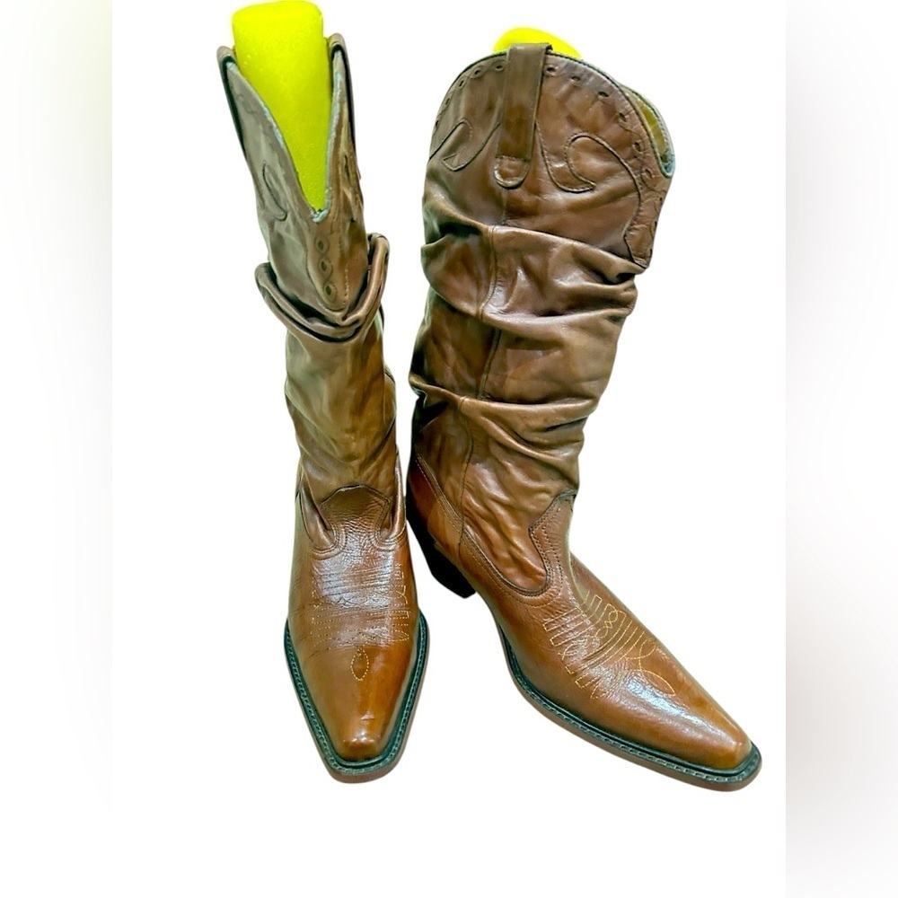 Steve Madden Brown Heeled leather Boots Western Flair slouchy Saddle size 9.5 - Picture 6 of 11